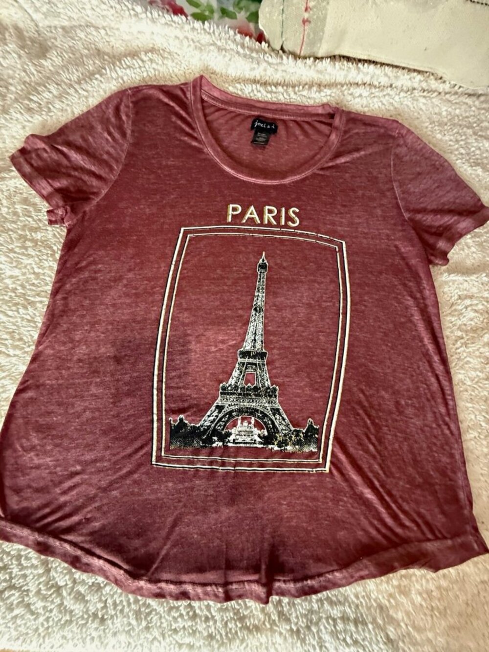 joei & i Women's L Pink Paris Eiffel Tower Graphic Scoop Neck Short Sleeve Tee